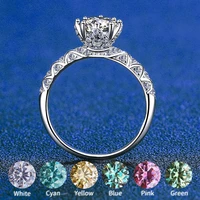 wholesale real moissanite ring 1 carat retro design blue green pink red cyan yellow diamond sterling silver for women jewelry