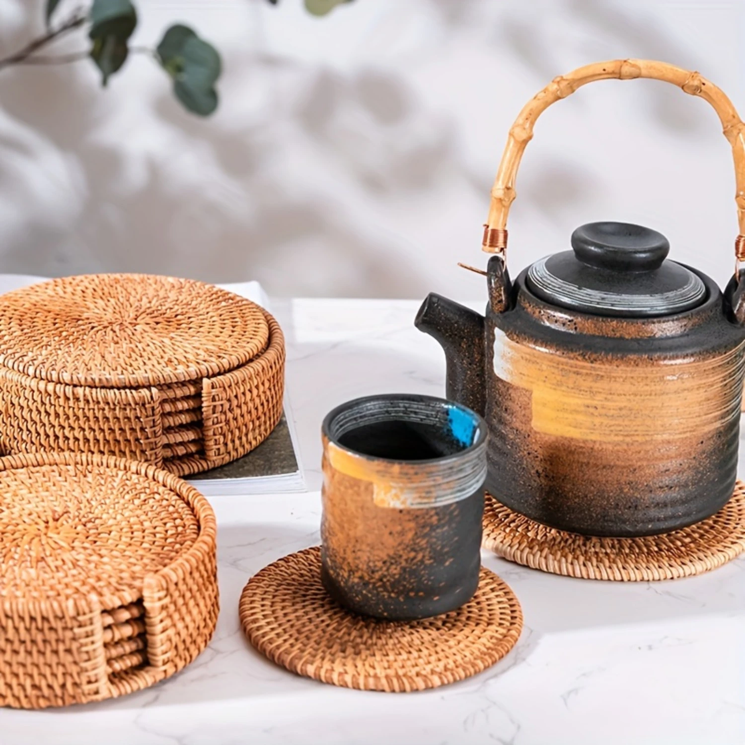 Подставки из ротанга ручной работы держатель для чашки чая коробка с круглым