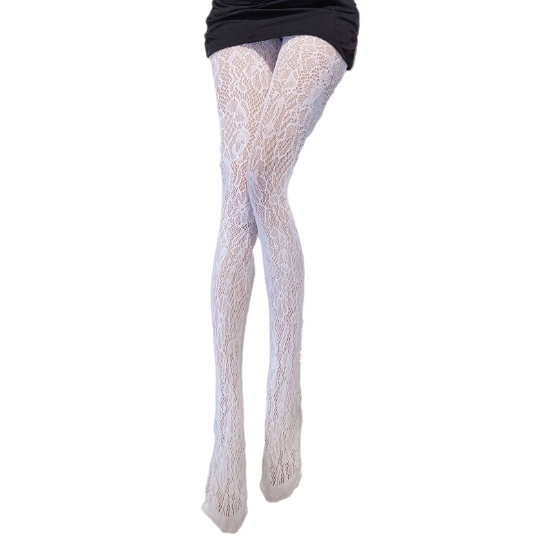 Style Sexy Erotic Lingerie Stockings Women Tight-High Pantyhose High Waist Lace Hollow Rose Flower Fishnet Tights