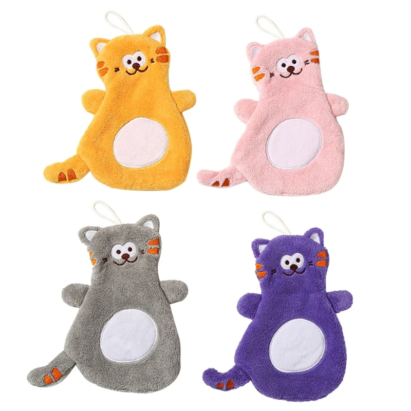 

Полотенце для рук с милым котом для детей, супер впитывающее чистящее полотенце из кораллового флиса, высокоэффективная посуда,