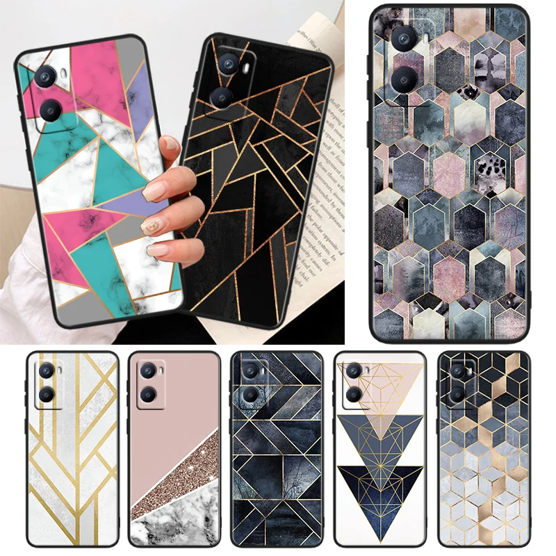 

Marble Geometric Phone Case For OPPO A56S A55 A54S A53S A52 A33 A32 A31 A16S A16 A12 A11S A9 A5 2020 Black Cover