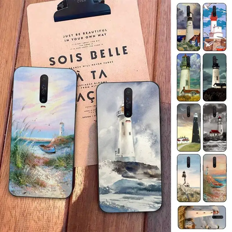 

Hand Painted Lighthouse Print Bird Phone Case For Redmi 5 6 7 8 9 10 plus pro 6 7 8 9 A GO K20 K30 K40 pro plus F3 Fundas