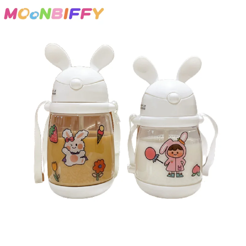 

450ml-550ml Kids Water Bottles Cute Rabbit Plastic Baby Water Bottle with Lid and Straw Outdoor Portable Water Bottle for Child