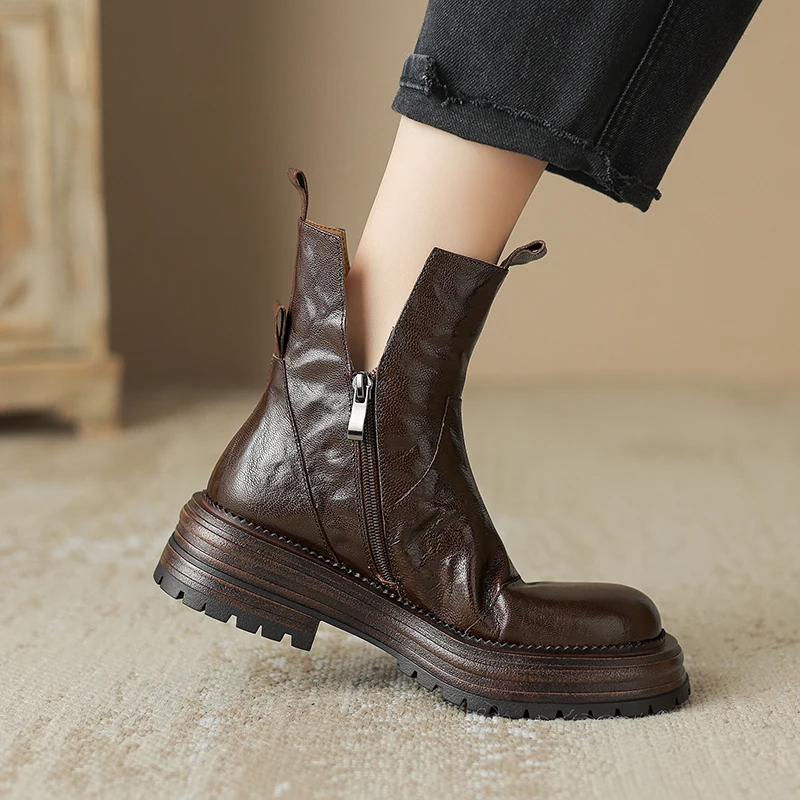 Новинка 2024 женские ботильоны из натуральной кожи 22-25 см ботинки на платформе в