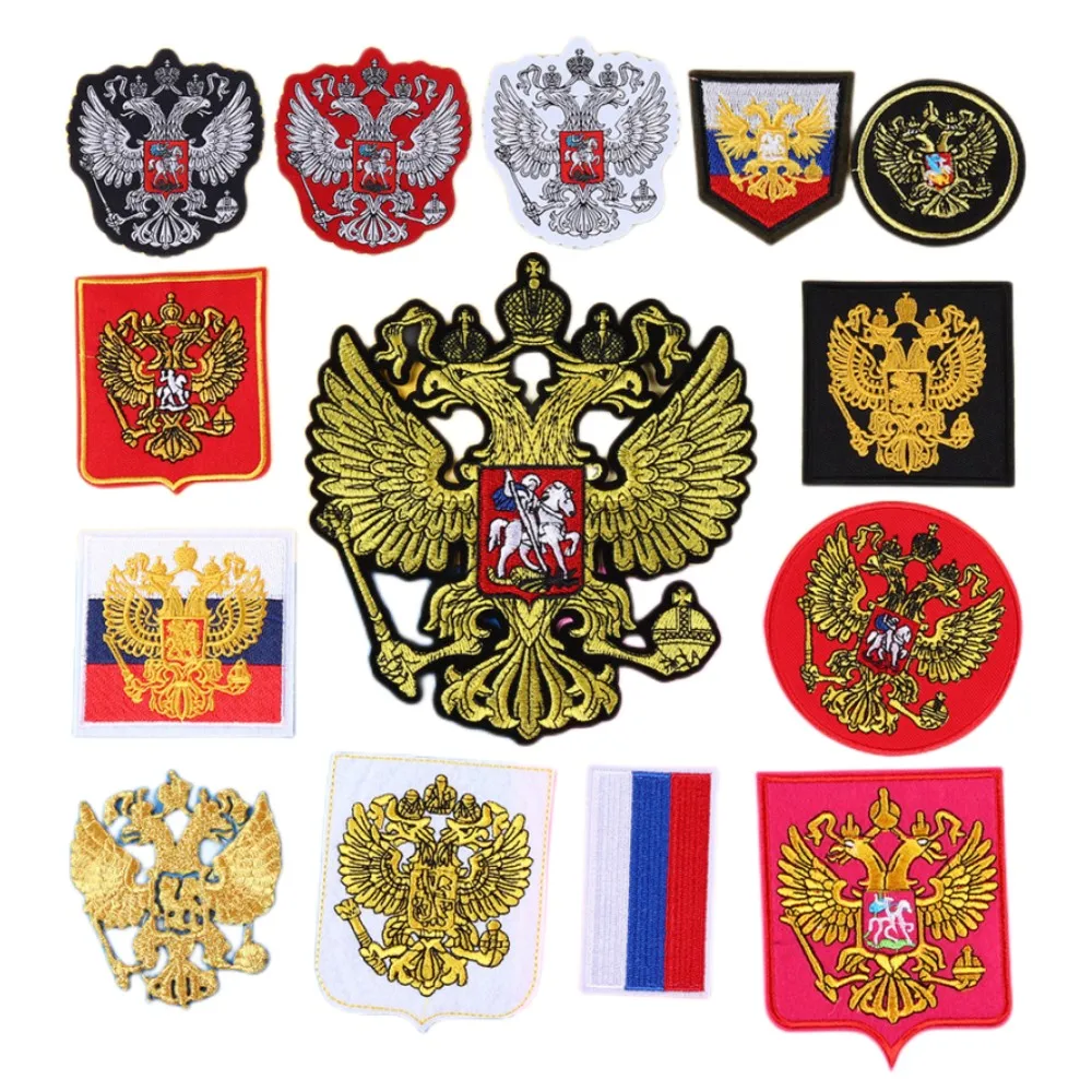 

Large Russian National Emblem Embroidery Patches Gold Thread Eagle Shoulder Badge Sticker Jacket T-shirt Iron-on Transfers Patch