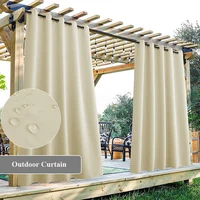 Patio Outdoor Waterproof Curtain Solid Color Blackout Pavilion Shading Tube Curtain Drapes for Porch Cabana Grommet Top 1 Pc