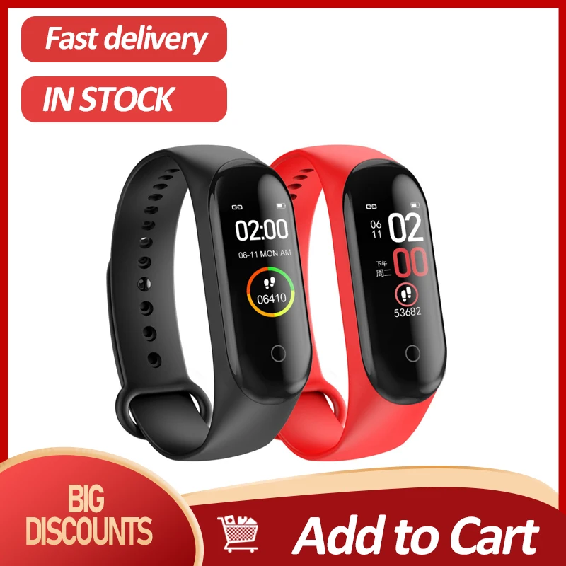 

Smart Watch Wristband Blood Pressure Heart Rate Monitor Pedometer Sports Health Pedometers Fitness Bracelet Women Men Watch M4