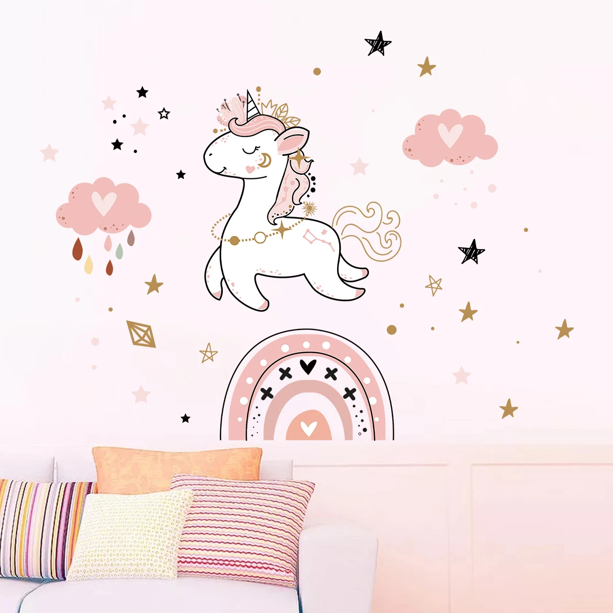 1 шт. бохо облако Радуга мультяшный узор единорога наклейки на стену для детской