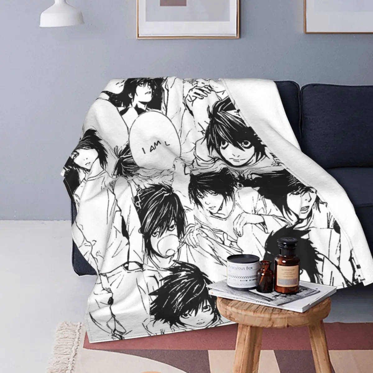

Death Note Lawliet Collage Blanket Shinigami Anime Fleece Throw Blankets Bedroom Sofa Decoration Soft Warm Bedspreads