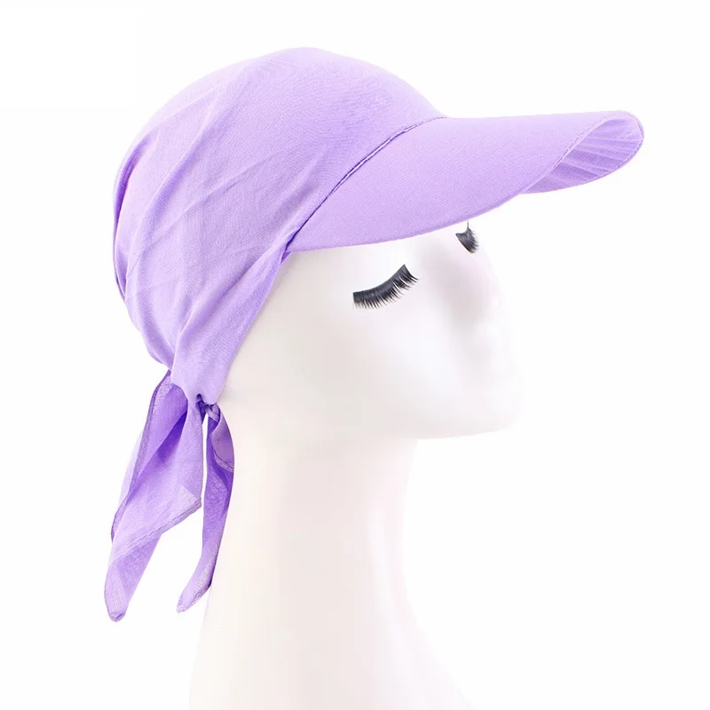 

Women Brim Bandana Scarf Cap Sun Visor with Pre-Tied Turban Cotton Headscarf Head Cover Hair Loss Scarf Wrap Beach Outdoor Hat