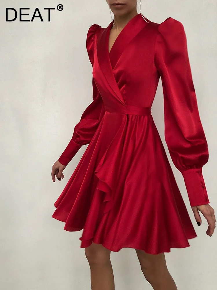 

[DEAT] Long Sleeve Evening Party Fashion Women Design Dress Elegant New Mini Solid Color Dresses Female New 2023 Spring 13DB662