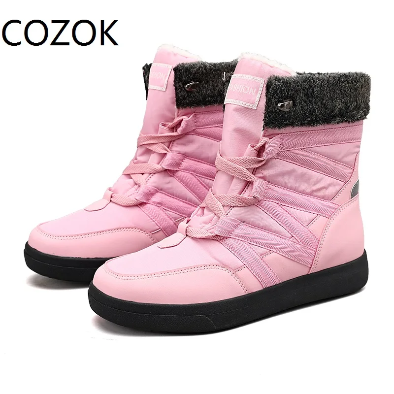 

COZOK Winter Ladies Fashion Warm Snow Boots Windproof Non-slip Straight Boots Comfortable Soft and Velvet Classic Women's Shoes