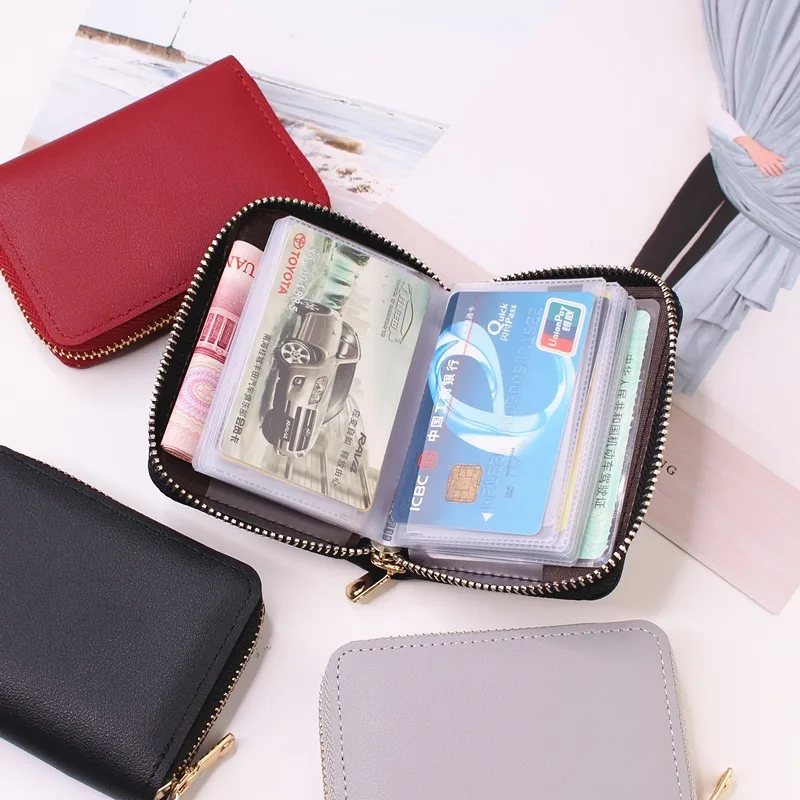 Women/men Business Card Holder Wallet Case Red/black/gray/yellow/blue/purple Credit Card Holder Case 26 Bits Zipper Card Wallet