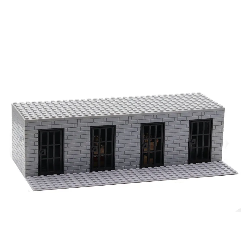 

Military PUBG Police Prison Cell City Building House Creator Architecture Blocks Playmobil Figures Mini Bricks Toys for Children
