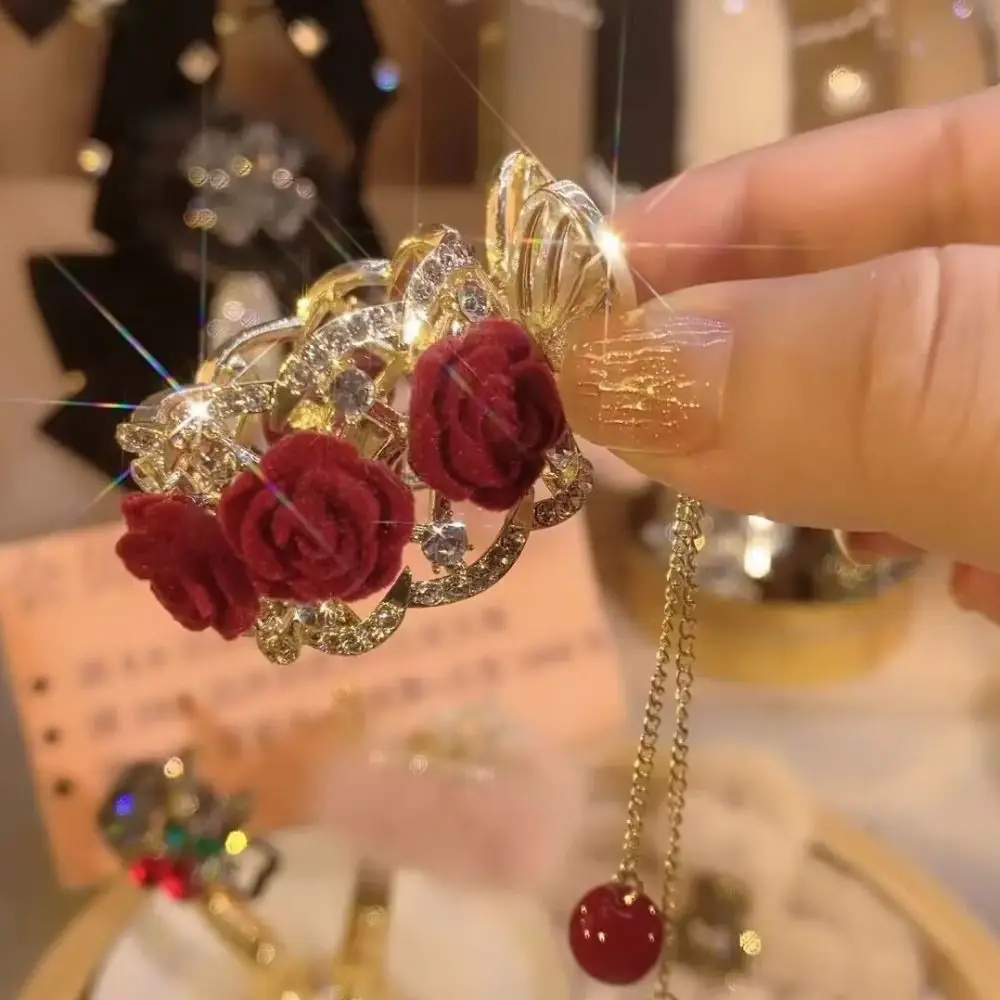 

Bun Fixed Clip Elegant High Ponytail Fixed Clip Rose Flower Hair Clip Chinese Style Hair Clip Small Hair Claw Women Headwear