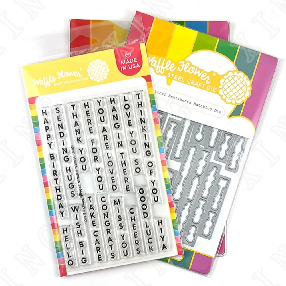 

Vertical Sentiments Stamps and Dies New Arrival 2022 Scrapbook Diary Decoration Embossing Template Diy Greeting Card Handmade