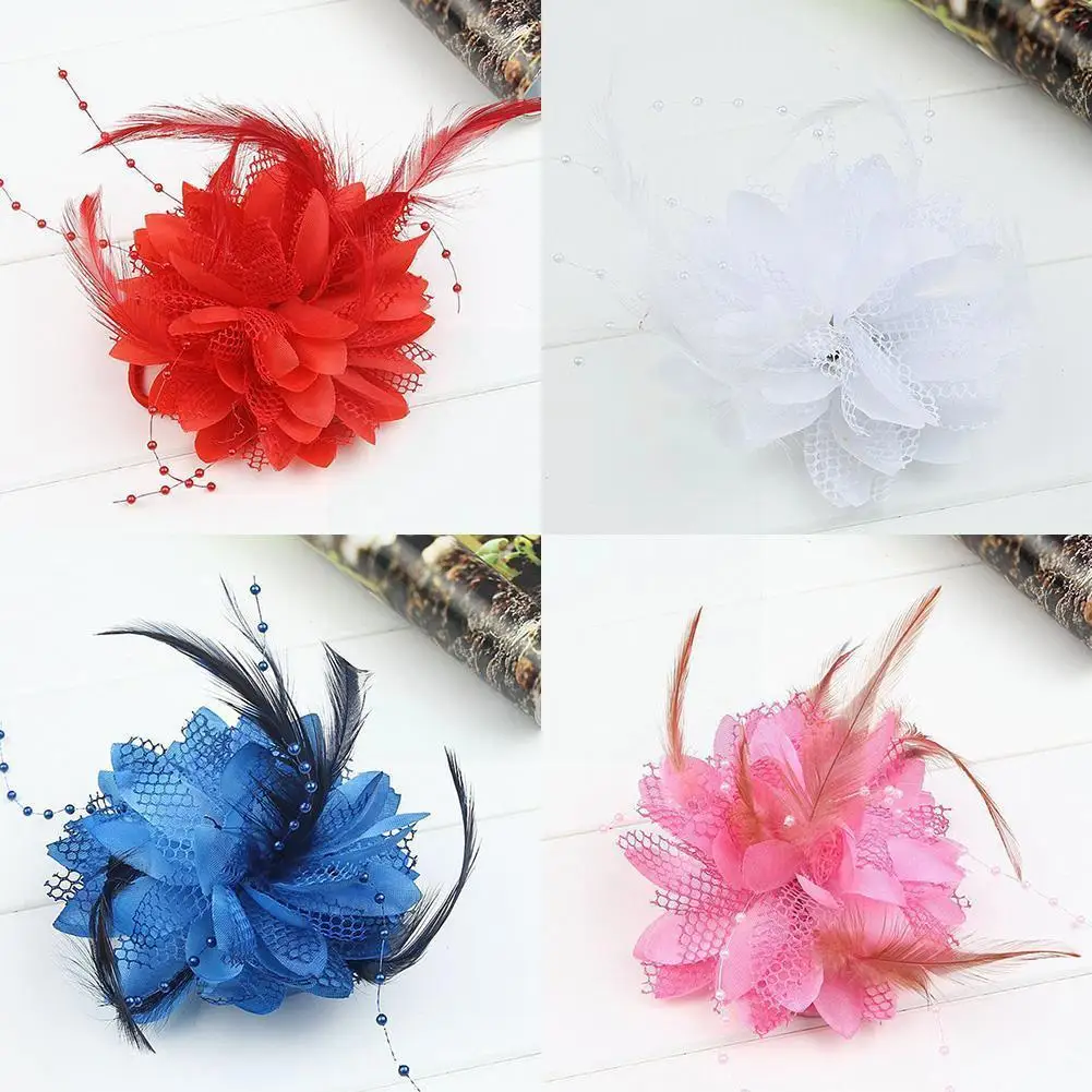 Fashion Bridal Hairband With Flower Feather Bead Corsage Fascinated Pin Hair Brooch Women's Bridal Hair Clips Accessories Q4Z8