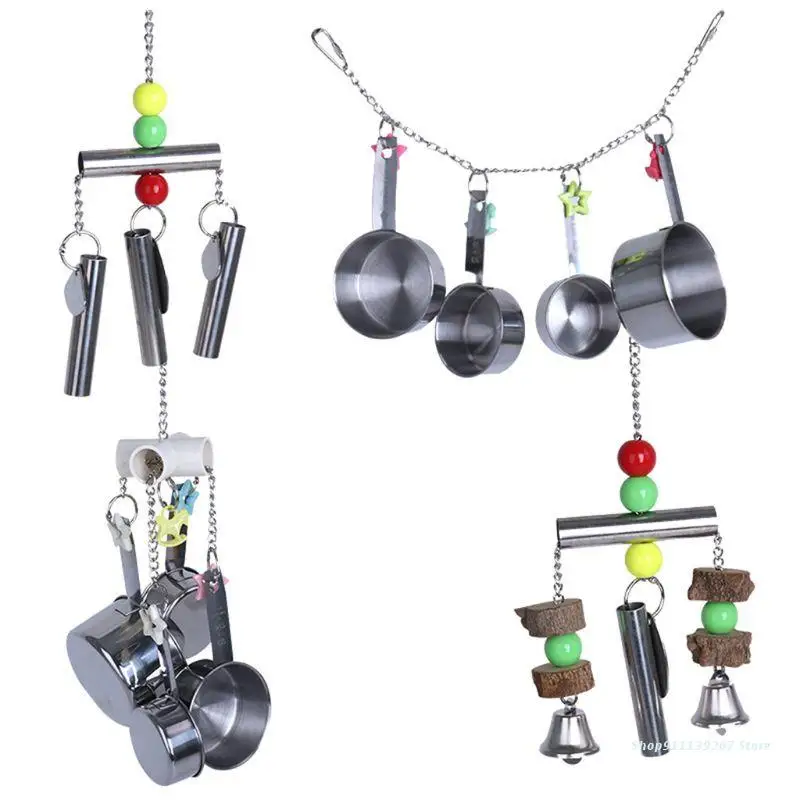 

C5AD 4Pcs Bird Stainless Steel Bells String Swing Cage Stand Parrot Hanging Chew Toy for Parakeet