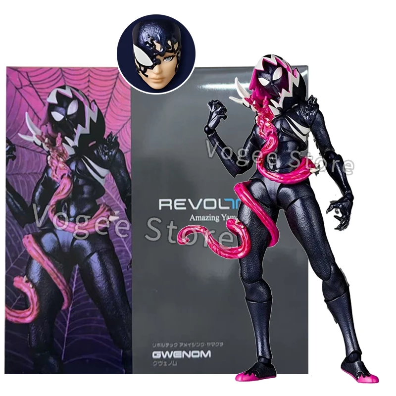 Фото Новая фигурка Кайёдо Веном Гвен, серия Amazing Yamaguchi Revoltech, коллекционная фигурка Гвен из ПВХ, модель для декора, игрушка, подарок для детей №1