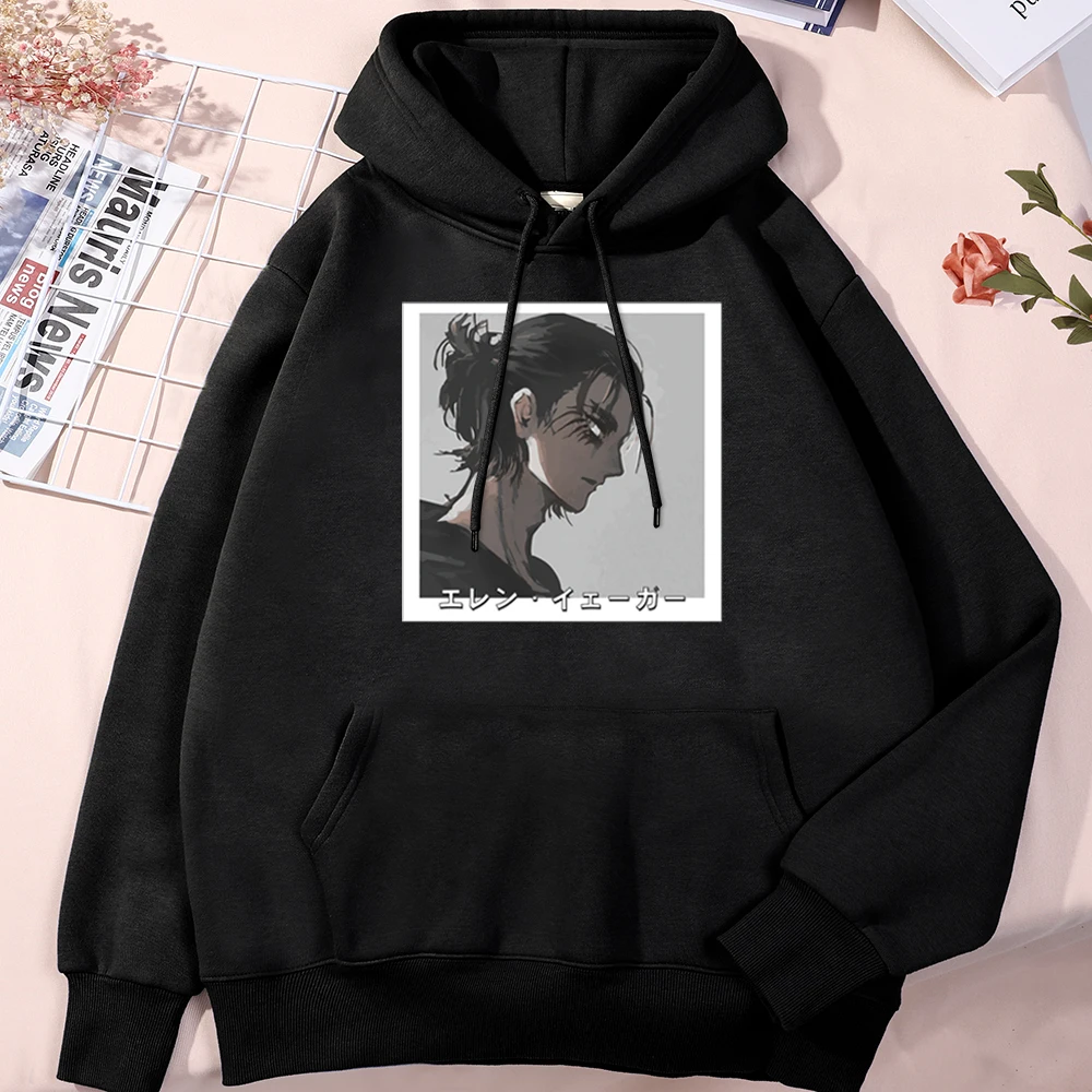 

Толстовка флисовая унисекс с принтом Эрена и джейгера, свитшот с круглым вырезом и принтом аниме «атака на Титанов», уличная одежда в японск...