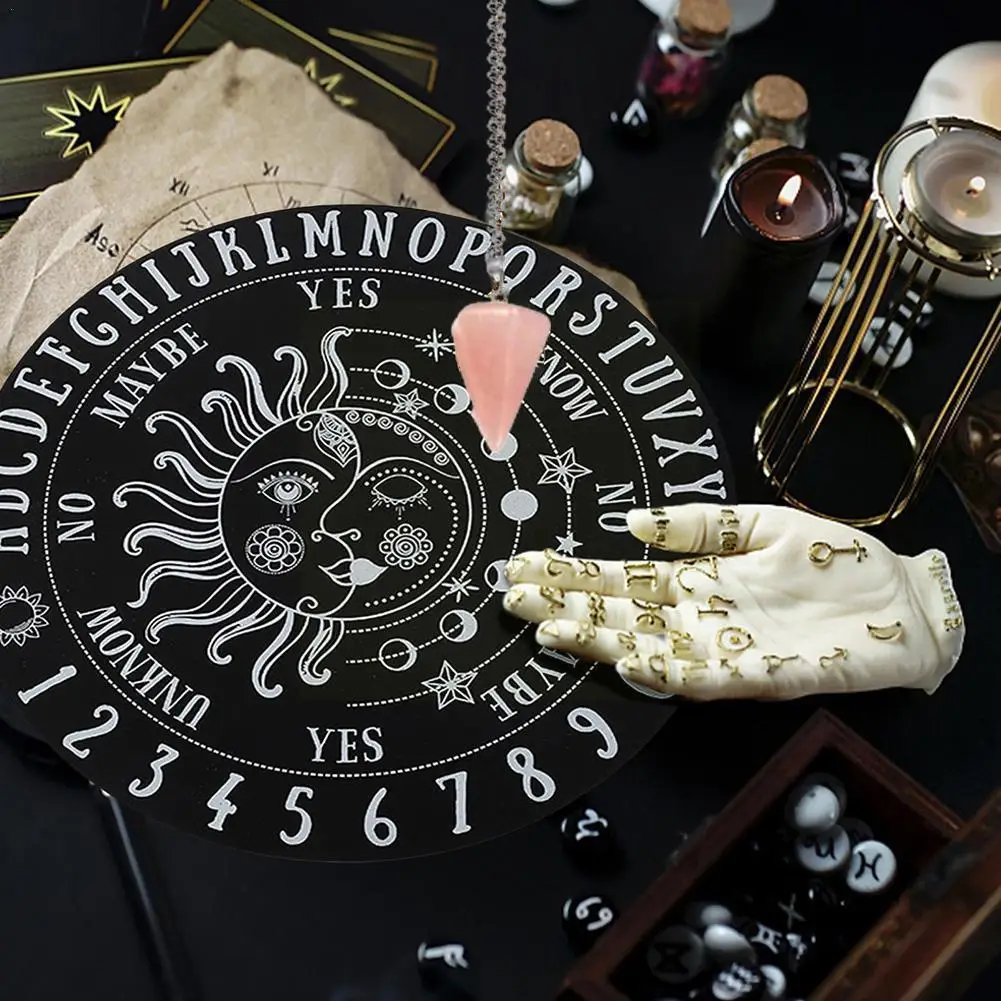 

Деревянная Декоративная Доска Ouija, доска с кварцевым кристаллом на основе Таро, украшение ведьмы, подставка для алтаря, подарки, демонстрационная открытка для медитации J0m7