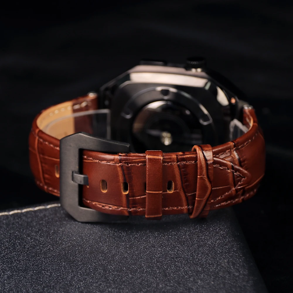 Luxury Metal Case+strap for Apple Watch band 45mm 44mm Leather Stainless Steel For iWatch 8 7 65 Modification Kit watch case Mod