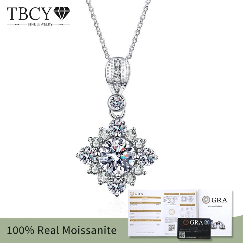 

TBCYD 1CT Moissanite Diamond Princess Square Necklace Pendant For Women 925 Sterling Silver Neck Chain Jewerly Free Shipping