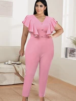 v neck bodycon jumpsuits plus size 4xl lovely pink short ruffles sleeve birthday party occasion event overalls one piece outfit