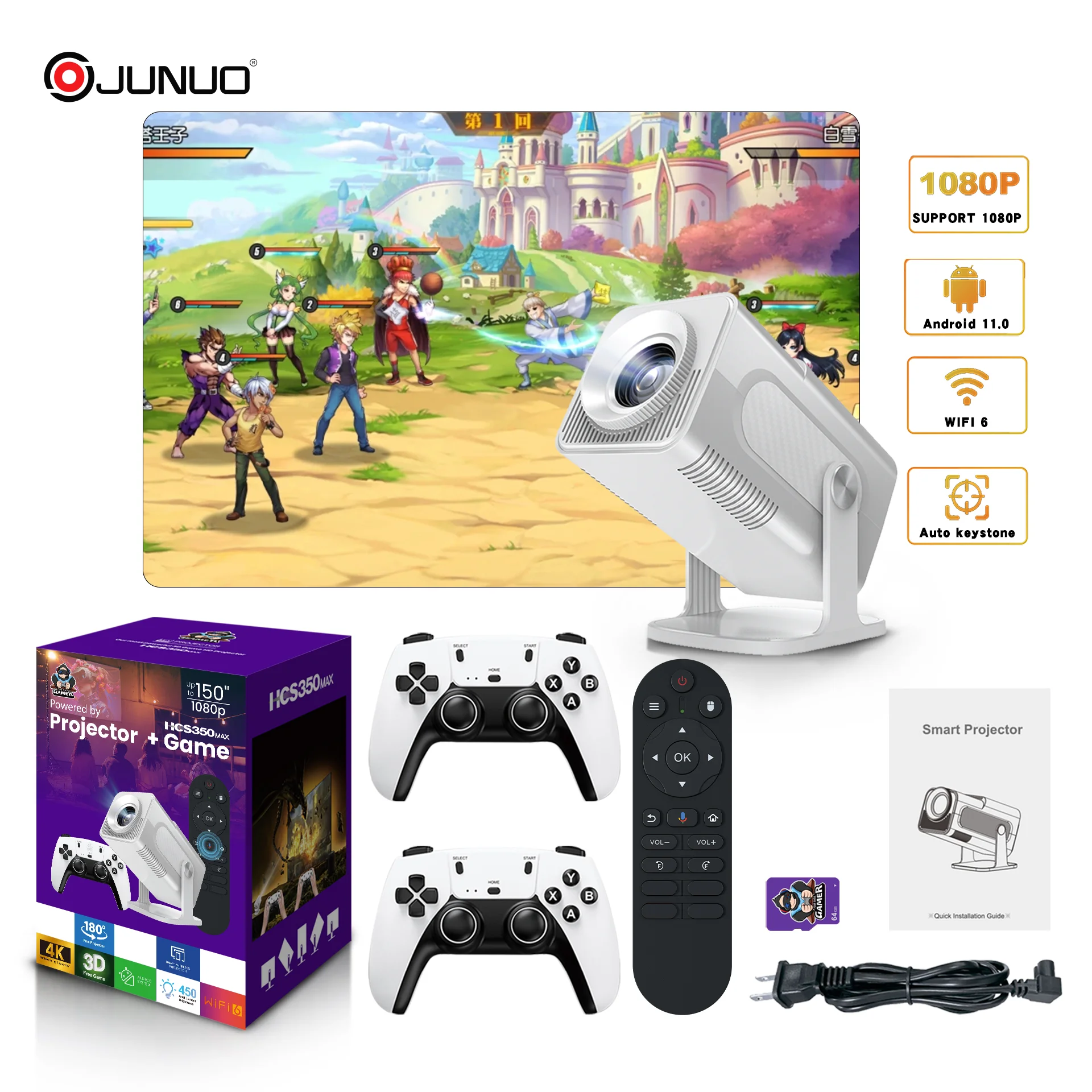 Фото Игровой проектор UBISHENG 4K Android Wi-Fi6 Allwinner H713 BT5.0 1080P Кино Открытый портативный проектор №3
