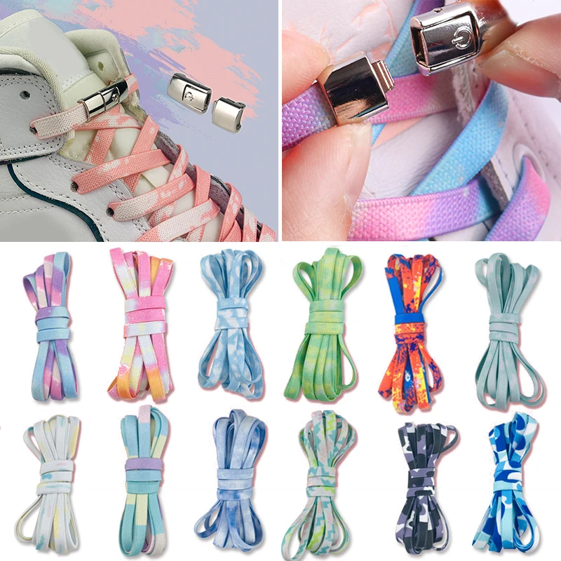 

Tie Dyeing Boot Laces Flat Shoelace Shoe Cords for Various Types of Shoes 100CM Fashion 1 Pair Lazy Flat Double Buckle