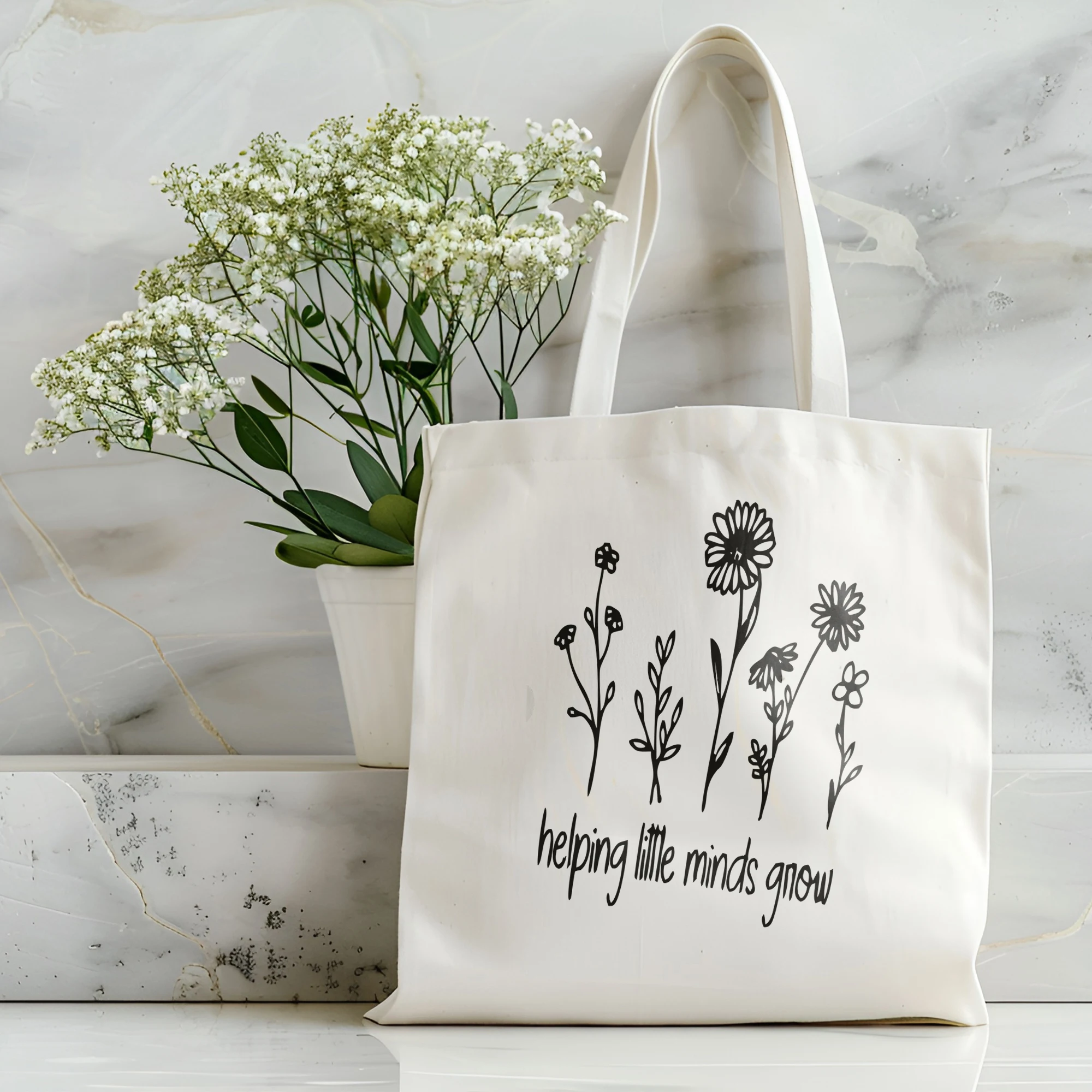 Холщовая мужская и женская сумка с рисунком полевого цветка портативная для