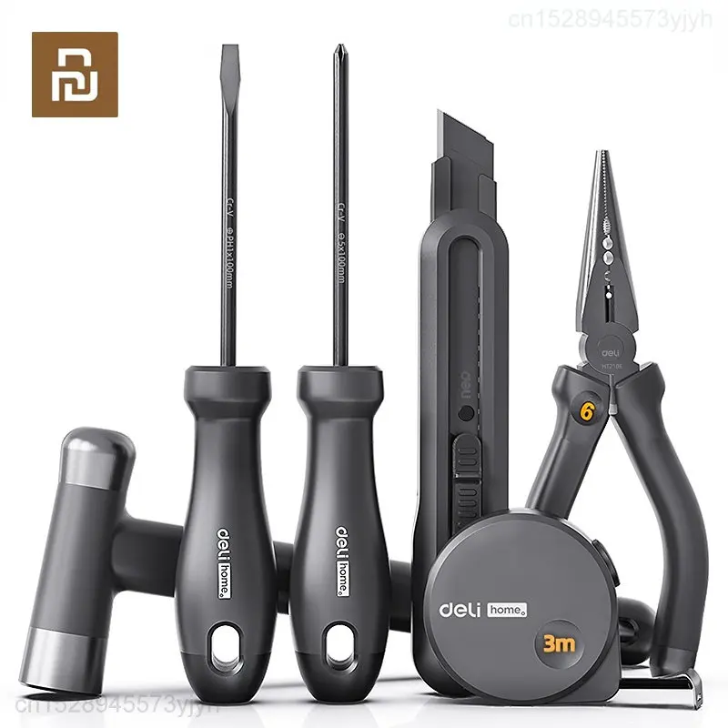 

Набор черных ручных инструментов электрика Xiaomi Deli 1/2/4/6 шт., отвертки, динамометрический ключ, молоток, нож, плоскогубцы, бытовые многофункциональные инструменты