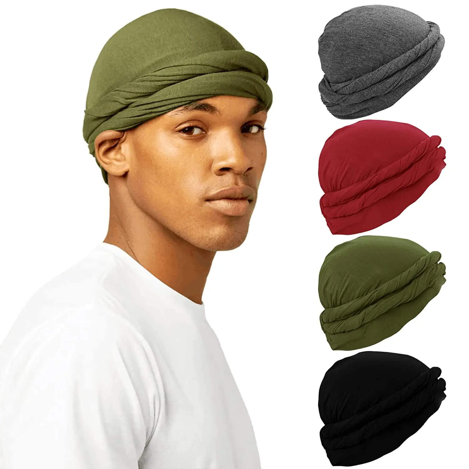 

Halo Turban Durag Vintage Turban Twist Head Wraps Head Scarf Turban for Men Elastic Modal Satin Lined Turban Caps