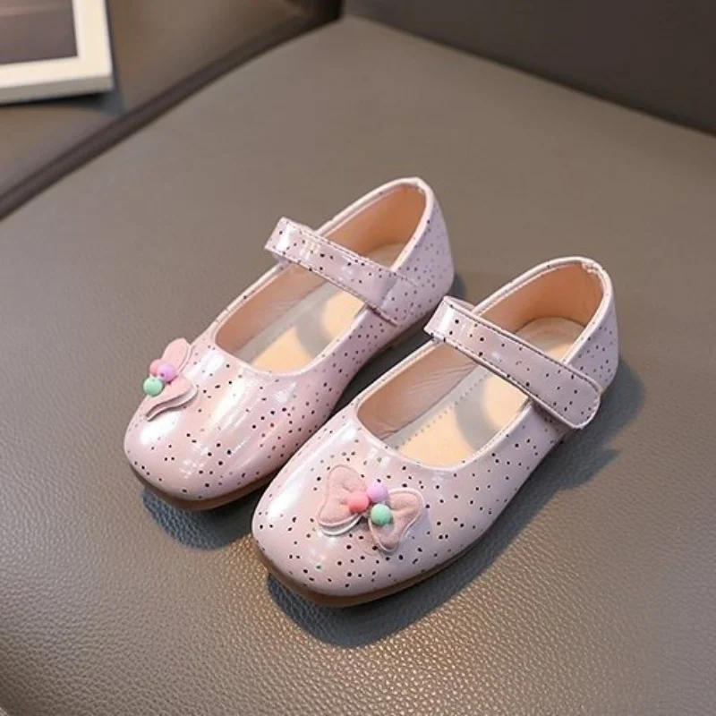

Children's Mary Janes Polka Dot PU Smooth Bow Lovely Girls Flat Shoes 2023 New Summer Kids Fashion Casual Shoes Non-slip Korean