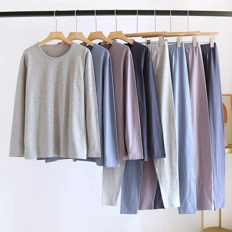 

Комплект нижнего белья мужской с длинным рукавом, базовое хлопковое термобелье, однотонные штаны, одежда на осень