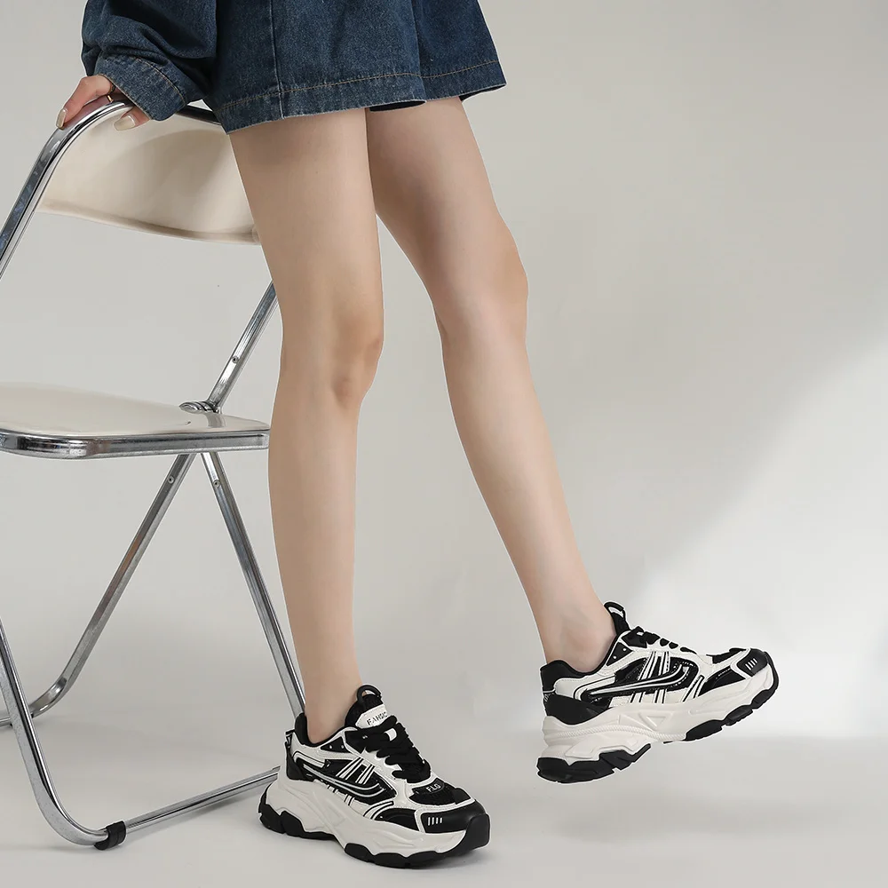 SOMILISS Women Platform Chunky Sneakers Genuine Leather Mesh Pachwork Breathable Fashion Lady Lace-Up Summer Spring Causal Shoes