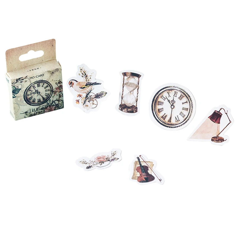46Pcs Box Vintage stickers pack Diary Alarm clock time table