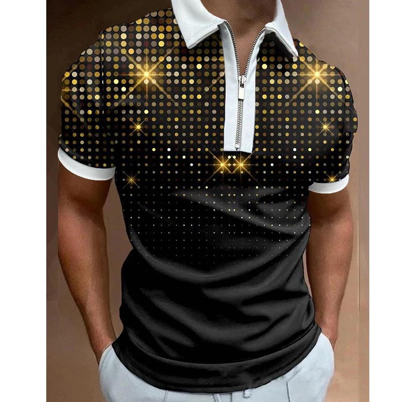 

Рубашка-поло мужская с отложным воротником, Повседневная блуза на молнии, с винтажным принтом в горошек, с короткими рукавами, лето