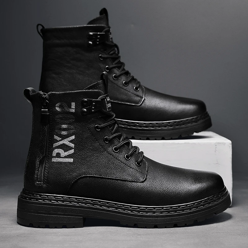 

Ботинки мужские кожаные, дышащие, на плоской подошве, повседневные молодежные короткие сапоги, оригинал