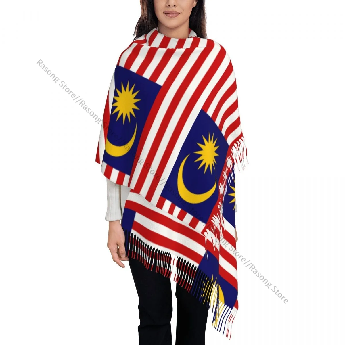 Шарф с флагом Малайзии зимние длинные шарфы большими кисточками мягкая пашмина