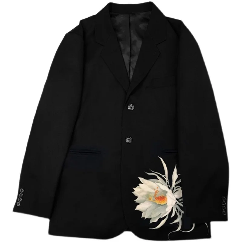 

Yohji Yamamoto 23AW Autumn And Winter Suits Epiphyllum Printing Simple Style Men's Casual Suit Coat