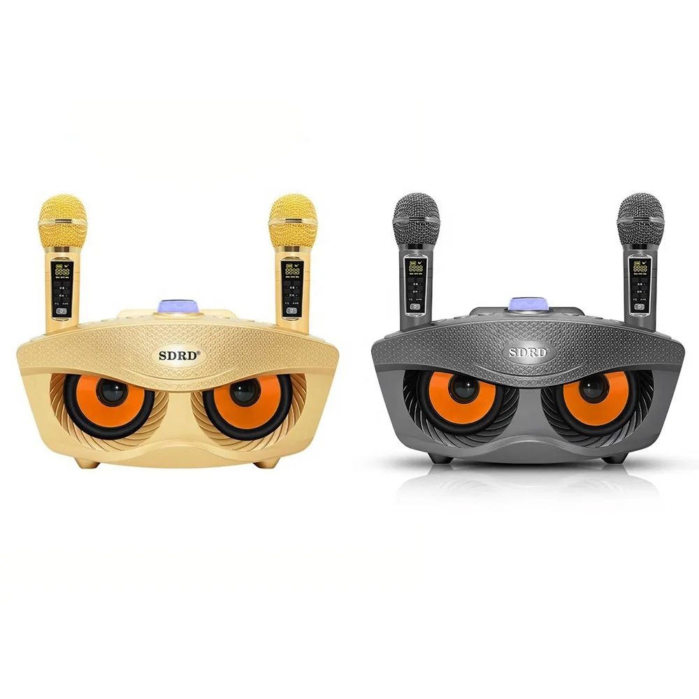 

New Home KTV SD306 Plus 2 in 1 Portable Karaoke Wireless Bluetooth Speaker with Dual Mic Owl Speaker Bass Column Music Center TF