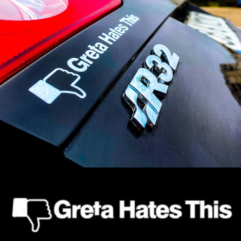 

Черно-белая наклейка на бампер с надписью «Greta»