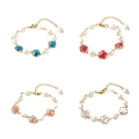 kissitty 4 styles plum blossom flower glass link bracelet for women natural pearl beads bracelets jewelry findings gift
