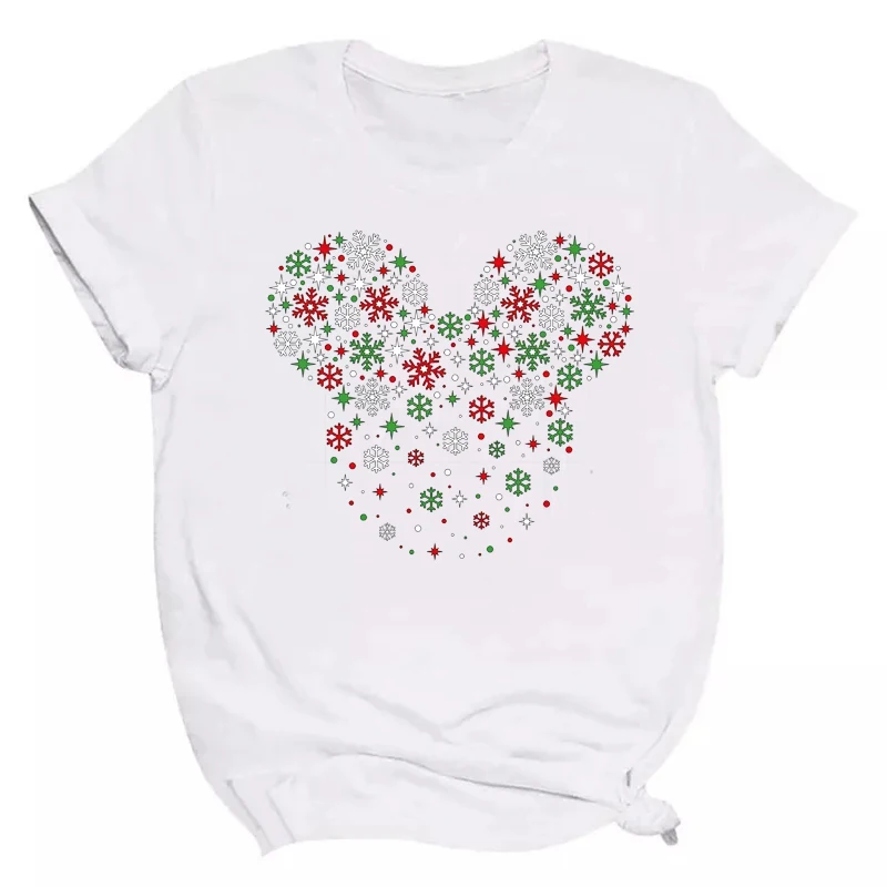 

Модная детская футболка с принтом снежинок Диснея Микки Маус, женские футболки Harajuku Kawaii Minnie Graphic, футболка, повседневная женская футболка