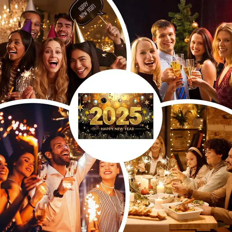 Красный баннер на Новый год 2025 Фоновый для фотобудки 71 х 43 дюйма Элегантный