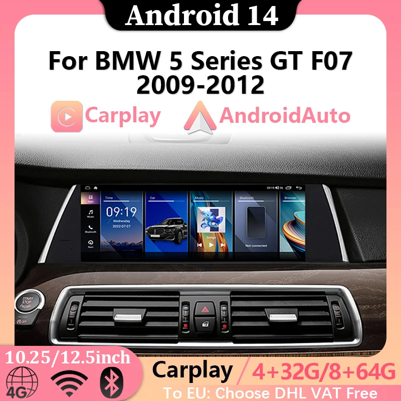 Android 14 Car Radio Auto For BMW 5 Series GT F07 Carplay ID8 8 Core Video Player Multimedia Navigation
