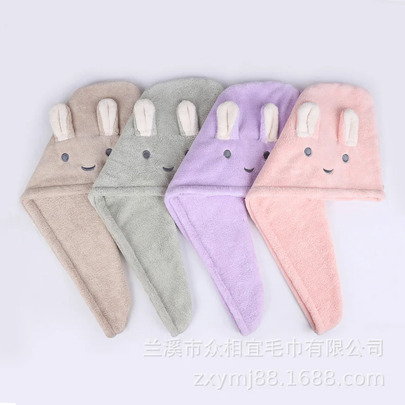 

Шапочка для сухих волос из кораллового бархата, сильное впитывание воды, быстрое высыхание, капюшон, мягкая, для взрослых, милая, с вышивкой ...