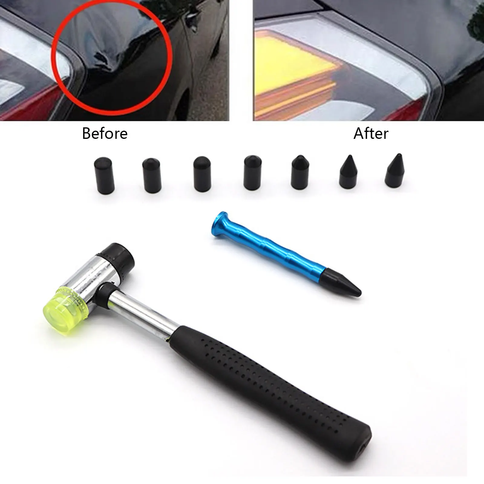 

Car Body Paintless Dent Repair Pen Aluminum Knock Tap Down Tools With 8 Heads Tips Dent Hail Removal Car Repair Tools