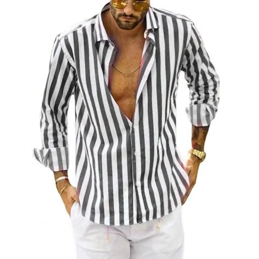 

Popular Men Top Striped Super Soft Cool Relaxed Fit Turndown Collar Shirt